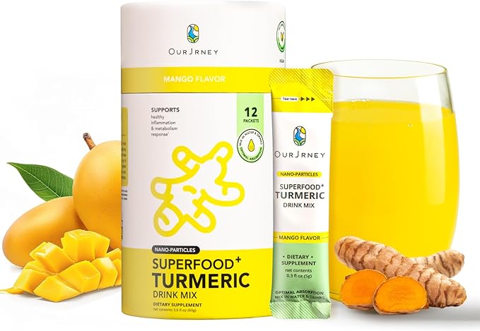 Nano Turmeric Curcumin Drink Powder with Vitamin C Wellness Immunity Shots– Instant Drink Mix Packets, Tasty Mango Flavor – 35X Absorption – Joint Support & Immune Boost Supplement