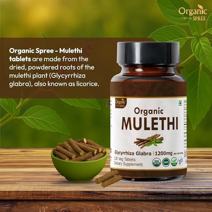 MULETHI - Licorice 120 Tablets | Glycyrrhiza Glabra (Mulethi) | Liquorice Root | USDA Organic Certified | Supports Healthy Digestion | Organic and Natural 120 tab