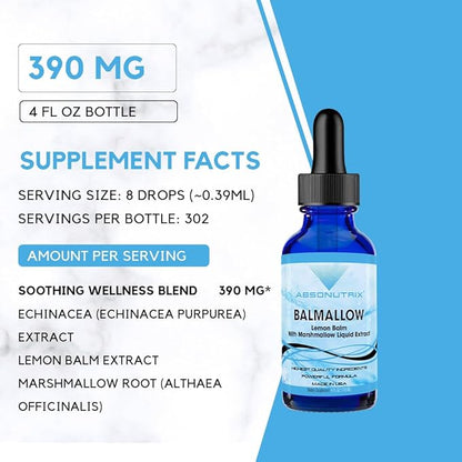 Absonutrix Balmallow, 390 mg, 4 FL OZ Liquid, 302 Servings, Made in USA, Plant-Based Ingredients, Echinacea Extract, Lemon Balm Extract, Gluten-Free, Non-GMO