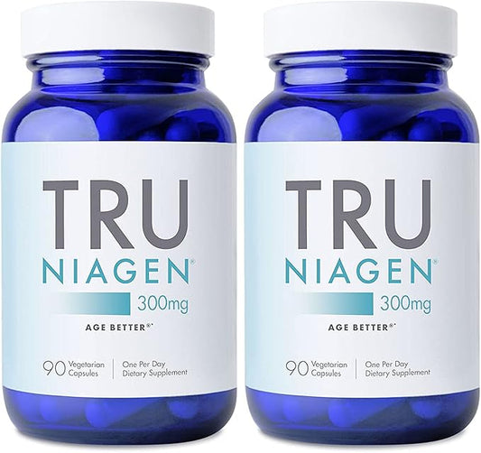 TRU NIAGEN Patented NAD Supplement for Anti Aging and Cell Regeneration, 300 mg Niagen, 90 Servings | Supports Cellular Energy, Brain, Muscle | Nicotinamide Riboside (NR) Take 1 Daily | 2 Bottles