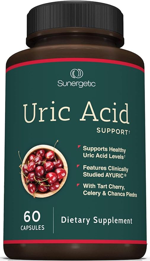 Sunergetic Premium Uric Acid Support Supplement – Uric Acid Cleanse & Kidney Support – Includes Tart Cherry, Chanca Piedra, Celery Extract & Turmeric - 60 Capsules