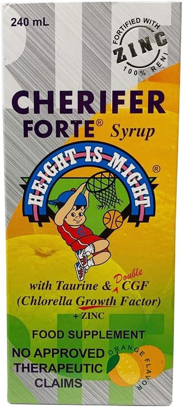 Cherifer Forte Syrup Fortified with Zinc with Taurine and Double Chlorella Growth Factor + Zinc Orange Flavor 240 ml