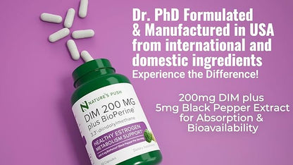 DIM 200mg Estrogen Balance for Women & Men Diindolylmethane Black Pepper for Non-cystic Acne, Hormone Balance, Menopause & Antioxidant Support Vegan Gluten Soy Free Non-GMO USA 2 month supply 60 caps