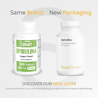Supersmart - Spirulina 4000mg per Day (Easy-to-Take) - Blue Green Algae - Natural Vegan Friendly Superfood | Non-GMO & Gluten Free - 240 Tablets