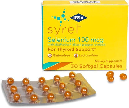 Syrel - Thyroid Support Supplement – 100mcg Selenium and 5mg BioPerine - 30 Soft- Gel Caps for Increased Bioavailability and Absorption - Gluten-Free, Lactose-Free, Sugar-Free, Non-GMO