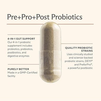 Premium 4-in-1 Probiotic Prebiotic, Postbiotic & Digestive Enzymes for Men & Women – Supports Gut, Digestion & Immunity –Complete Gut Health with Pre, Post, Probiotics & Digestive Enzymes–60 Capsules