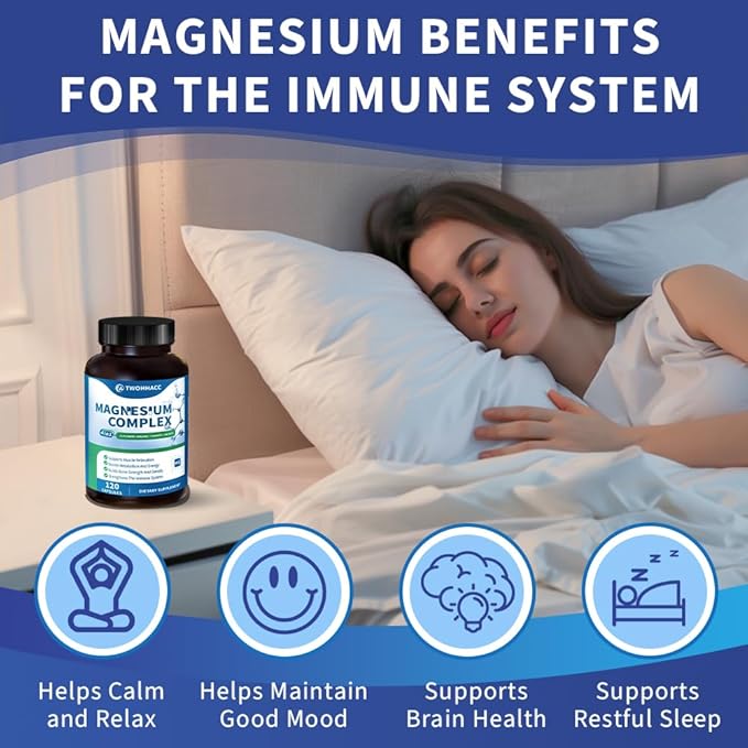 Magnesium Complex Supplement 120 Capsules of Magnesium Glycinate Malate Taurate Lactate Chelated and Purified Bone Heart Sleep Support 240 mg