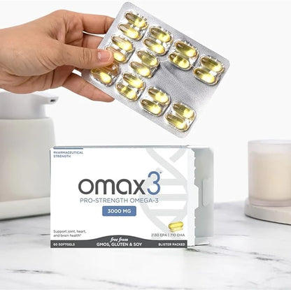 Omax3 Pro-Strength Ultra-Pure Omega-3 Fish Oil - 1000 mg - Maximum Professional Joint & Muscle Support - EPA DHA - NSF Certified - 60/per Softgel Blister (Pack of 2)