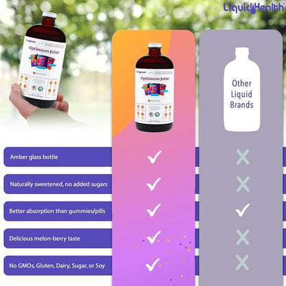 LIQUIDHEALTH Optimum Joint Support Liquid Multivitamin with Glucosamine, Chondroitin, MSM, Hyaluronic Acid - Increase Mobility, Joint Comfort, for Runners & Athletes - Made in USA, Vegan (4 Pack)