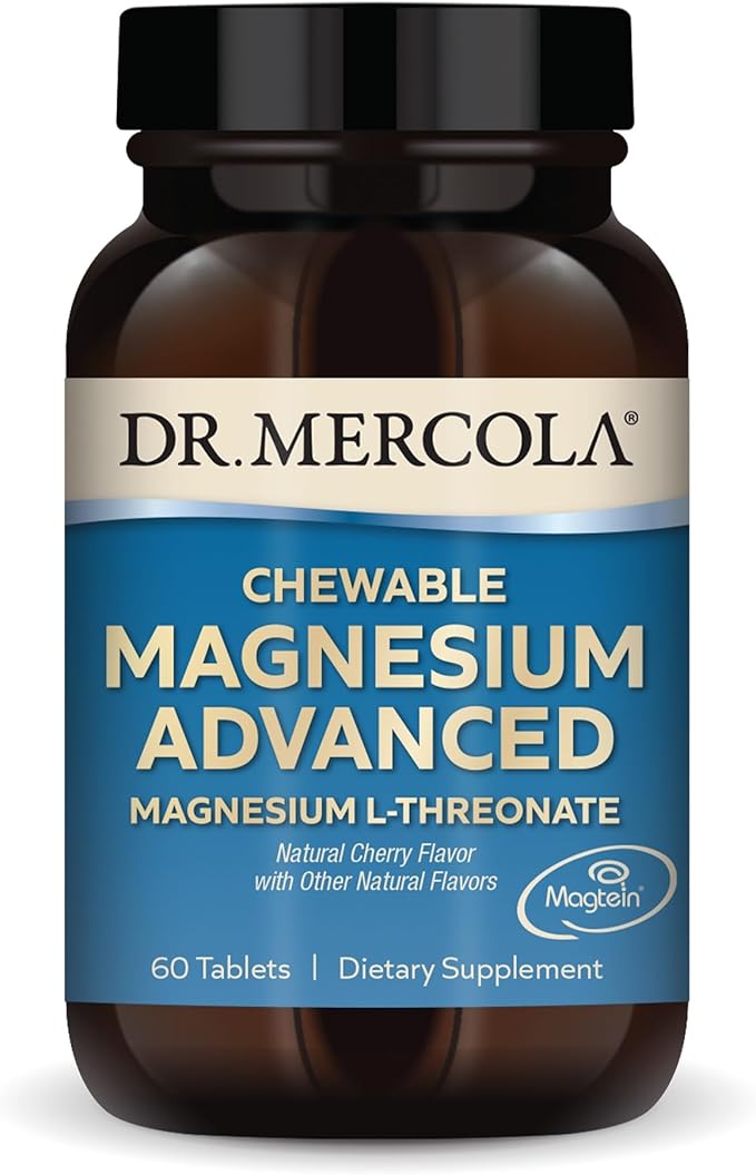 Dr. Mercola Magnesium Advanced, 30 Servings (60 Tablets), Dietary Supplement, Magnesium L-Threonate, Cherry Flavor, Non-GMO