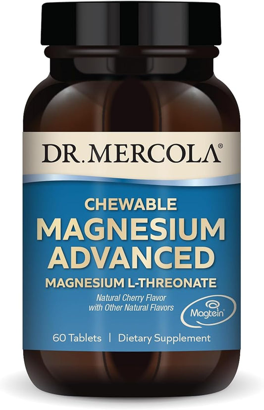 Dr. Mercola Magnesium Advanced, 30 Servings (60 Tablets), Dietary Supplement, Magnesium L-Threonate, Cherry Flavor, Non-GMO