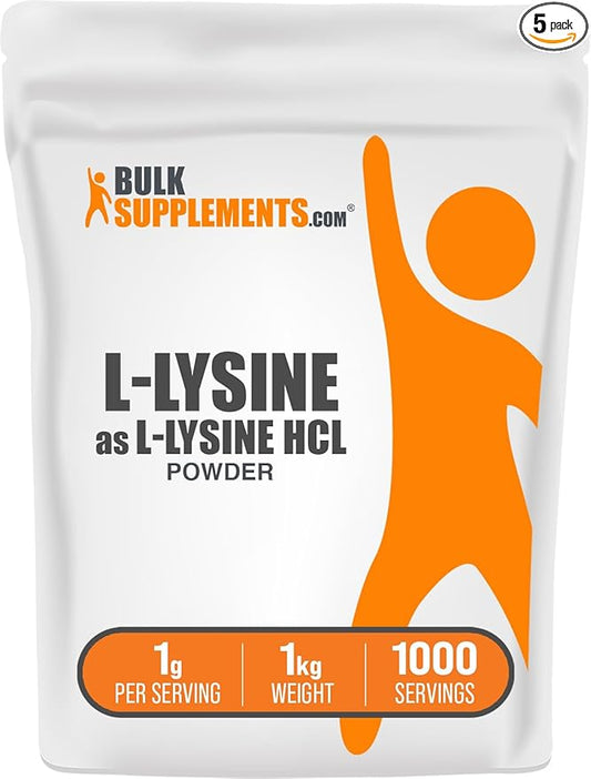 BulkSupplements.com L-Lysine Powder - Lysine Supplement, Essential Amino Acid, for Immune Support - Gluten Free, 1g per Serving, 1kg (Pack of 5) (11 lbs)