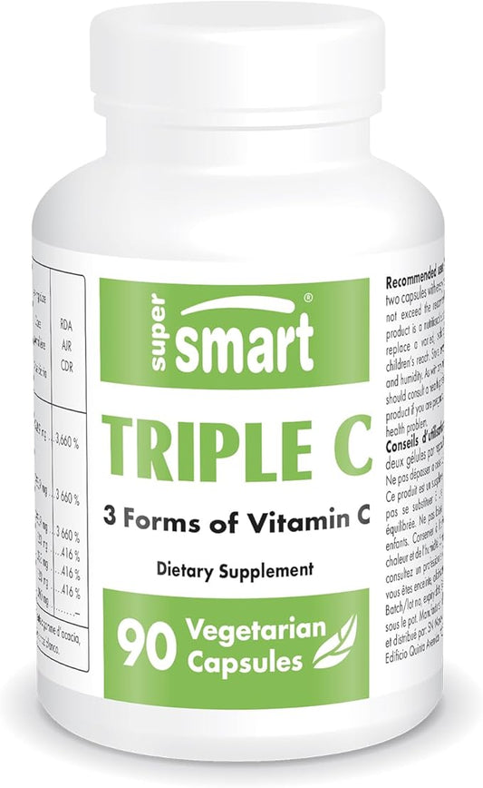 Supersmart - Triple C (3 Forms of Vitamin C) - Ascorbic Acid, Calcium Ascorbate & Ascorbyl Palmitate | Non-GMO & Gluten Free - 90 Vegetarian Capsules