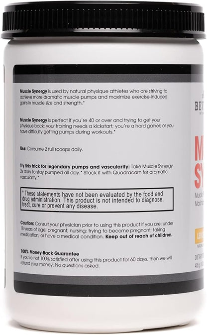 Beverly International Muscle Synergy 405g (Lemon Powder 14.3 oz) Dramatic Muscle Pump, Size & Strength Maximizing Drink Mix w/HMB. L-Arginine, L-Citrulline, Creatine Monohydrate, L-Ornithine