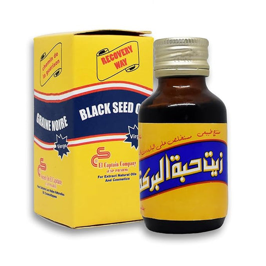 Black Seed Oil El Captain Pure Cold Pressed ElCaptain Al Captain Pure Natural Raw Nigella Egypt Egyptian Herbal Halal (1 Pack = 0.5 oz / 15 ml) الكابتن زيت حبة البركة حلال