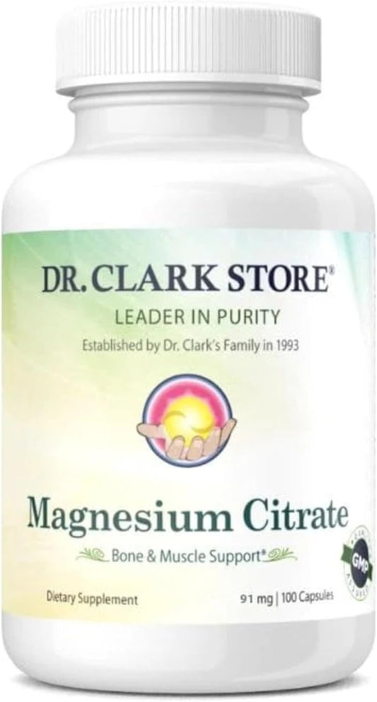 Dr. Clark Store Magnesium Citrate – 91mg, 100 Capsules, Supports Energy Production, Enzyme Function & Nervous System Health