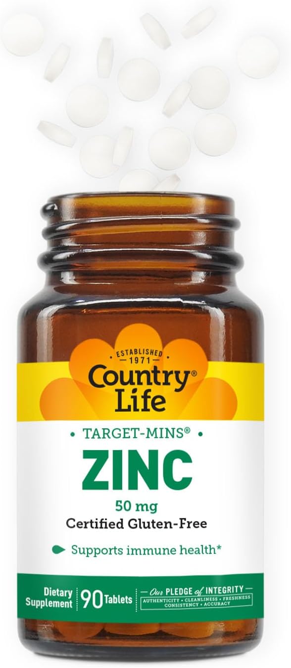 Country Life Target-Mins Zinc 50 mg 90 Tablets - Zinc Supplements for Immune Health - Zinc 50mg - Zinc Support