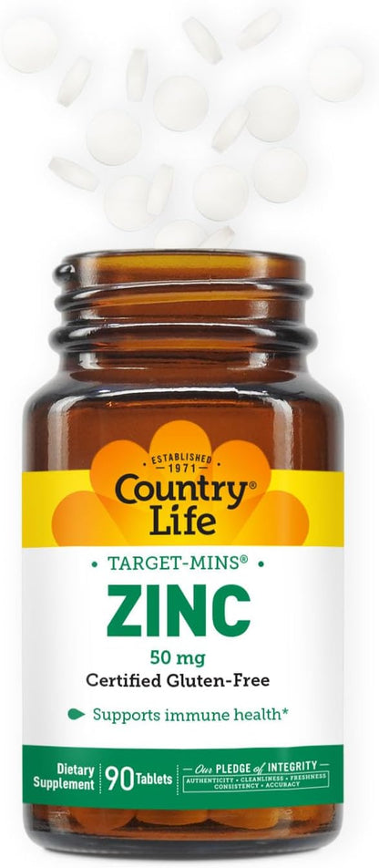 Country Life Target-Mins Zinc 50 mg 90 Tablets - Zinc Supplements for Immune Health - Zinc 50mg - Zinc Support