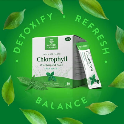 Nature's Sunshine Chlorophyll Stick Packs: Supercharge Your Detox and Boost Gut Health in Convenient, Delicious Stick Packs (Spearmint)