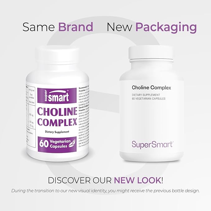 Supersmart - Choline Complex (Patented & High Strength) - with Choline Bitartrate, GPC Choline & CDP Choline - High Potency Choline Supplements | Non-GMO & Gluten Free - 60 Vegetarian Capsules