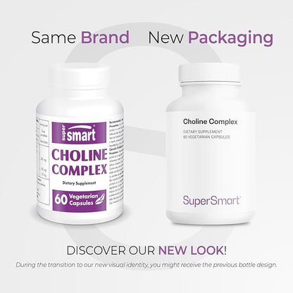 Supersmart - Choline Complex (Patented & High Strength) - with Choline Bitartrate, GPC Choline & CDP Choline - High Potency Choline Supplements | Non-GMO & Gluten Free - 60 Vegetarian Capsules