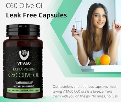 C60 Oil Capsules | Age-Defying Vitality and Antioxidant Support | 99.99% Pure Solvent Free C60 | Organic Oil | Vegan Friendly | Superior Customer Service (Olive Oil)