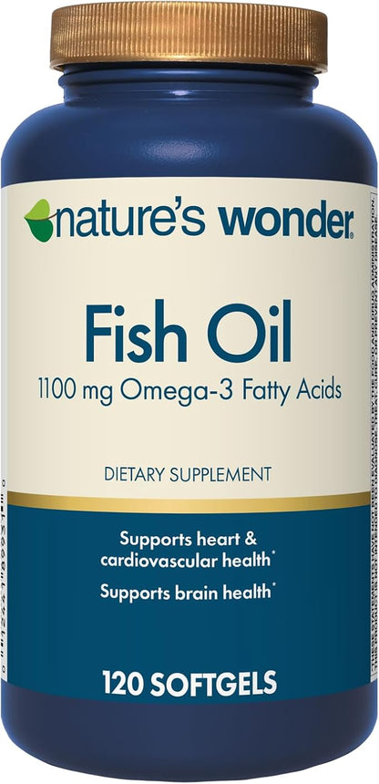 Nature's Wonder Fish Oil 1100mg Omega-3 Fish Oil Supplements for Women and Men, EPA & DHA for Healthy Joints, Heart, Immune System, 120 Day Supply of Softgels