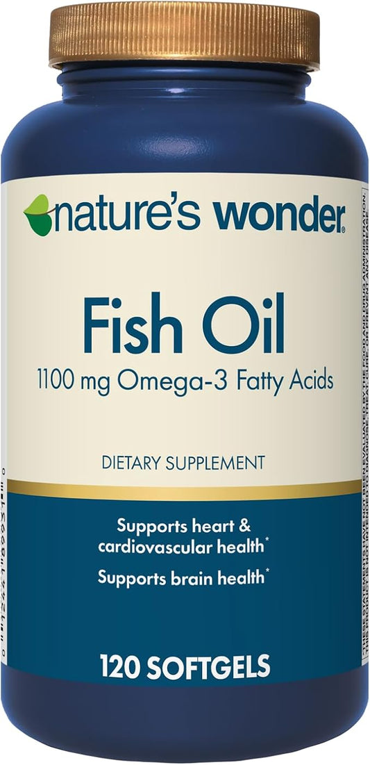 Nature's Wonder Fish Oil 1100mg Omega-3 Fish Oil Supplements for Women and Men, EPA & DHA for Healthy Joints, Heart, Immune System, 120 Day Supply of Softgels