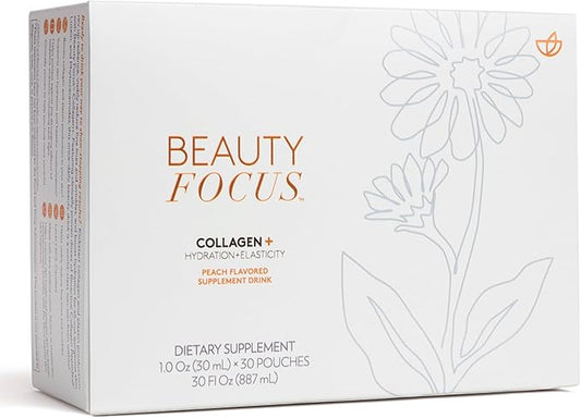 Beauty Focus Collagen Plus | Peach Flavor | 1.0 Fl Oz | 30 Packets | Liquid Collagen for Women and Men | Supports Skin Hydration | Collagen Peptides