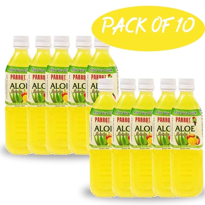 Parrot Brand Aloe Vera Juice Drink Mango Flavor 500mL 16.9 fl.oz. (Pack of 10)