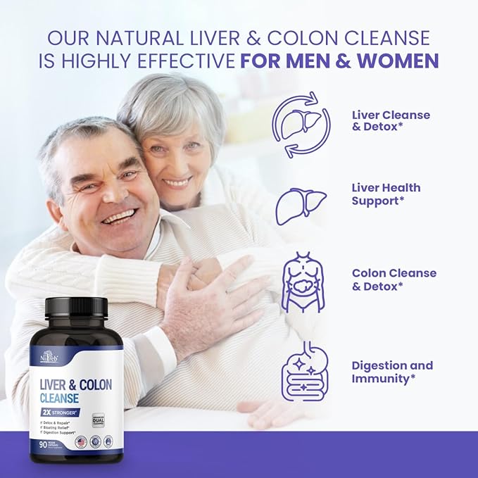 Liver Detox & Colon Cleanse - 2X Stronger - Liver Cleanse Detox & Repair - Colon Cleanser & Detox - Premium Milk Thistle Supplement - Men & Women - Vegan 90 Capsules