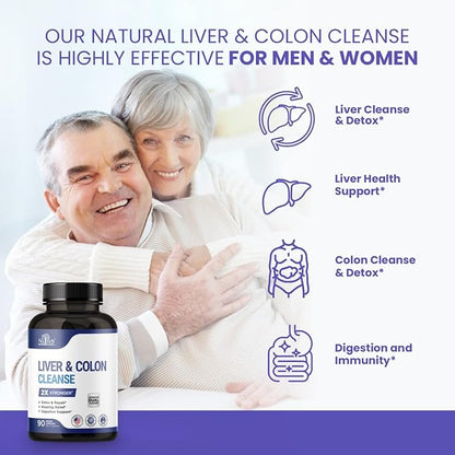 Liver Detox & Colon Cleanse - 2X Stronger - Liver Cleanse Detox & Repair - Colon Cleanser & Detox - Premium Milk Thistle Supplement - Men & Women - Vegan 90 Capsules