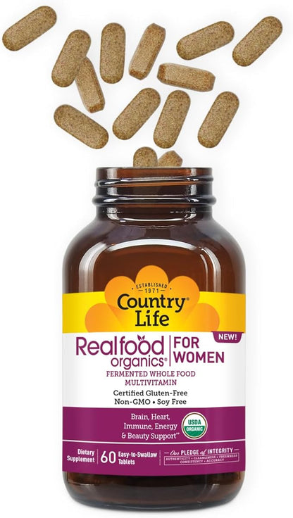 Country Life Realfood Organics for Women with Over 1,300mg Organic Fermented Whole Foods - Certified Gluten Free, Certified Vegan, Certified USDA Organic - 60 Tablets