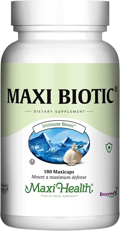 Maxi Health - Maxi Biotic Aged Garlic Extract Capsules (180 Count) | Kyolic Garlic Supplement with Spirulina, Echinacea, Oregano and Enzymax - Natural Antioxidant - Wellness Support