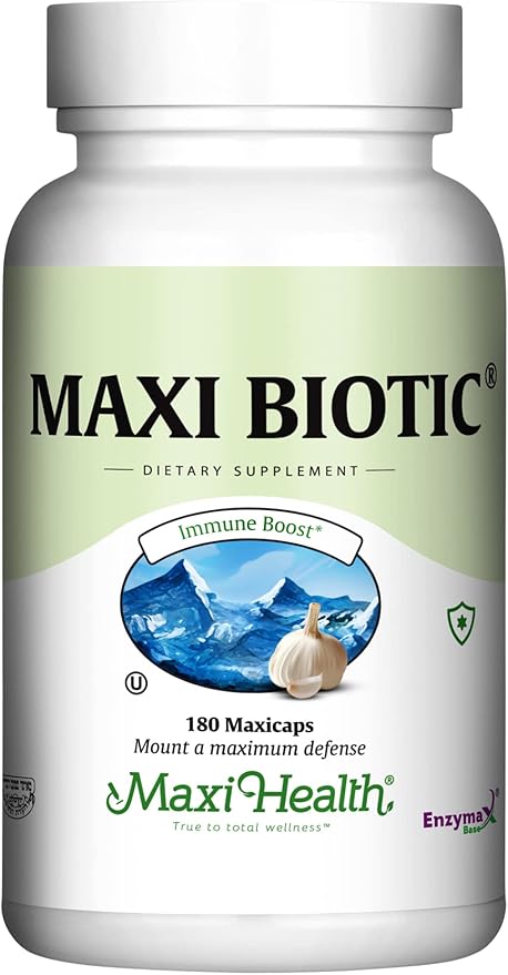 Maxi Health - Maxi Biotic Aged Garlic Extract Capsules (180 Count) | Kyolic Garlic Supplement with Spirulina, Echinacea, Oregano and Enzymax - Natural Antioxidant - Wellness Support