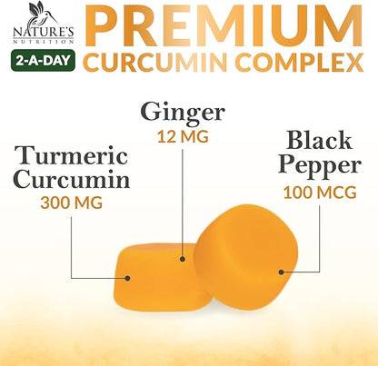 Turmeric Gummies with Black Pepper & Ginger for Best Absorption, 95% Curcuminoids Tumeric Curcumin Gummy, Nature's Herbal Extract Joint Support Supplement, Vegan Non-GMO, Peach Flavor - 120 Gummies