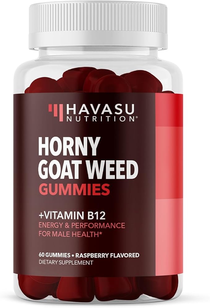 Horny Goat Weed Gummies with Vitamin B12 - Energy, Endurance & Performance Support for Male Health - 60 Count - Vegetarian-Friendly, Non-GMO, Pectin-Based - Raspberry Flavor, 1 Month Supply