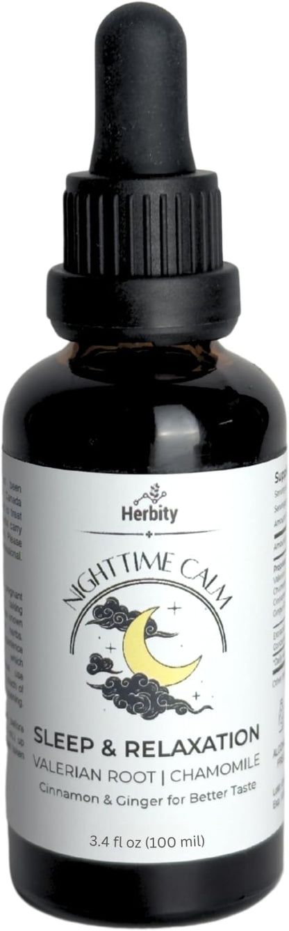 Nighttime Calm – Valerian & Chamomile Sleep Drops with Cinnamon & Ginger – Alcohol-Free Herbal Tincture for Relaxation & Wind-Down – (1.7 fl oz)