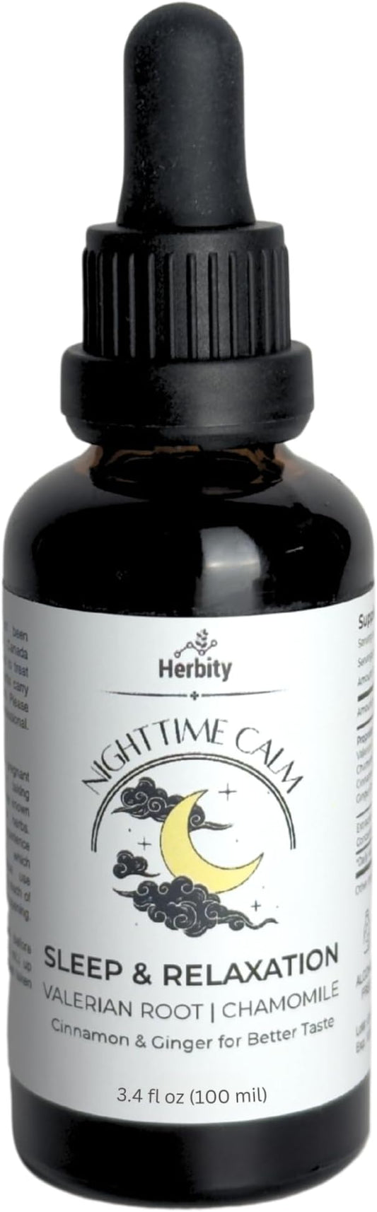 Nighttime Calm – Valerian & Chamomile Sleep Drops with Cinnamon & Ginger – Alcohol-Free Herbal Tincture for Relaxation & Wind-Down – (1.7 fl oz)