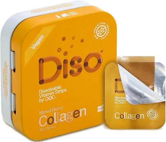 DISO - Collagen Boost - Dissolvable Oral Supplement Strips, Mixed Berry Flavor, Vegan, Sugar Free, Maximum Absorption to Help Produce Collagen, Gluten Free, Individually Wrapped, 30 ct