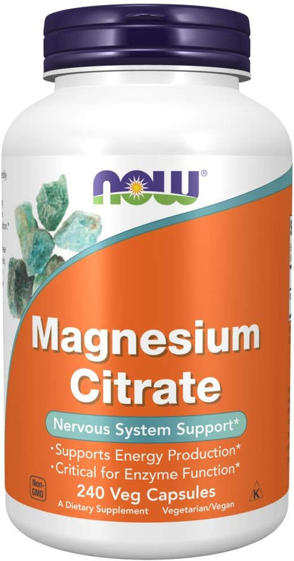 Now Supplements, Magnesium Citrate, Enzyme Function*, Nervous System Support*, 240 Veg Capsules