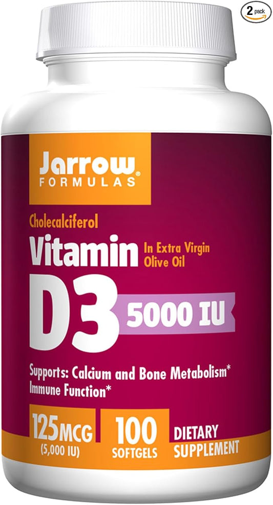 Jarrow Formulas Vitamin D3 5000 IU, 100 Softgels, Pack of 2
