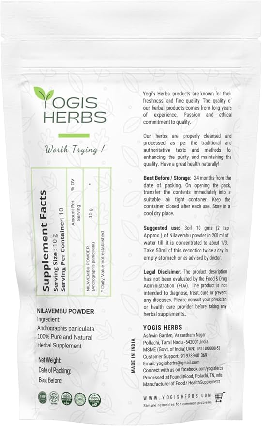 Nilavembu Powder - Andrographis Paniculata - 1 Lb Fresh & Pure 1 Pound (Pack of 1) Dark Green