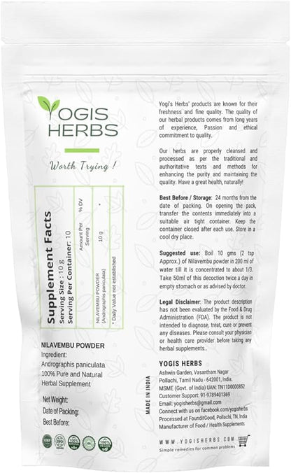 Nilavembu Powder – Andrographis paniculata (Green Chiretta/Kalmegh) – 100% Natural & Pure Herbal Supplement for Natural Immune Support, Liver Health Support & Digestive Wellness (3.5 oz)