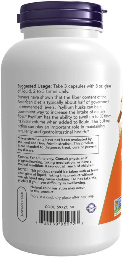 NOW Foods Psyllium Husk 500mg, 500 Capsule (2 Pack)