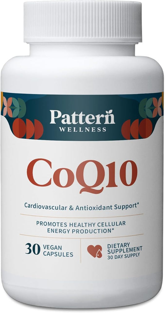 Pattern Wellness CoQ10-200mg Ubiquinone with Bioperine Black Pepper Extract - Cardiovascular & Cellular Energy Production Support - Non-GMO - 30 Vegan Capsules