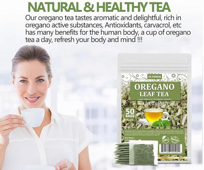 Premium 50 Oregano Tea Bags, Made with 100% Natural Oregano Leaves, No Additives & Caffeine Free.