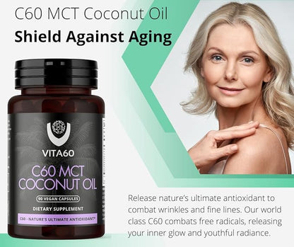 C60 Oil Capsules | Age-Defying Vitality and Antioxidant Support | 99.99% Pure Solvent Free C60 | Organic Oil | Vegan Friendly | Superior Customer Service (Coconut Oil)