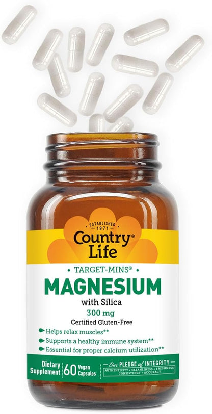 Target-Mins Magnesium with Silica 300mg, 60 Vegan Capsules, Certified Gluten Free, Certified Vegan