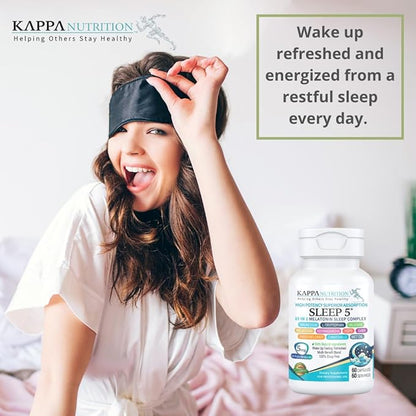 KAPPA NUTRITION Sleep 5, Sleep Aid, 5mg of Melatonin, 60-Day Supply, Non-Habit Forming Vegan Capsules Natural Ingredients for Easier Bedtime, Herbal Supplement, Valerian Root, Chamomile Non-GMO